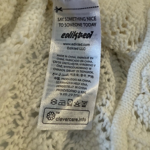 Edikted White Crochet Sweater Dress M Boho Hippie Fit & Flare Bell Sleeve Knit - Picture 6 of 7